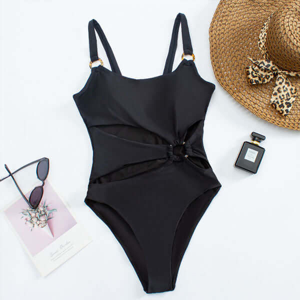 Swimsuit Women Straight Neck Cut Out Front Rings Detail - Hudson Harper - Women Swimsuit
