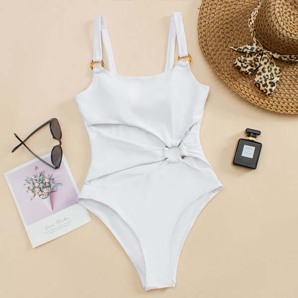 Swimsuit Women Straight Neck Cut Out Front Rings Detail - Hudson Harper - Women Swimsuit