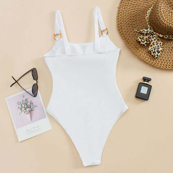 Swimsuit Women Straight Neck Cut Out Front Rings Detail - Hudson Harper - Women Swimsuit