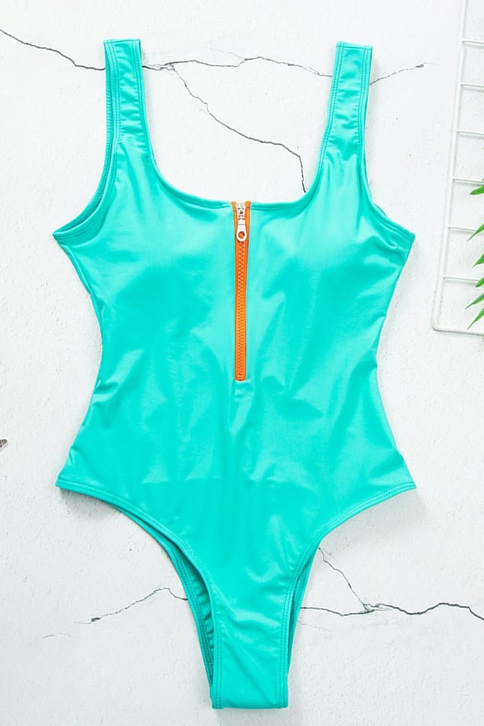 Swimsuit Women V Neck Front Zipper One Piece Design - Hudson Harper - Women Swimsuit