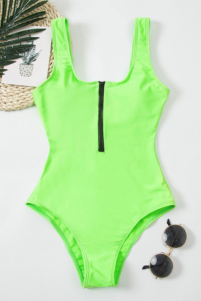 Swimsuit Women V Neck Front Zipper One Piece Design - Hudson Harper - Women Swimsuit
