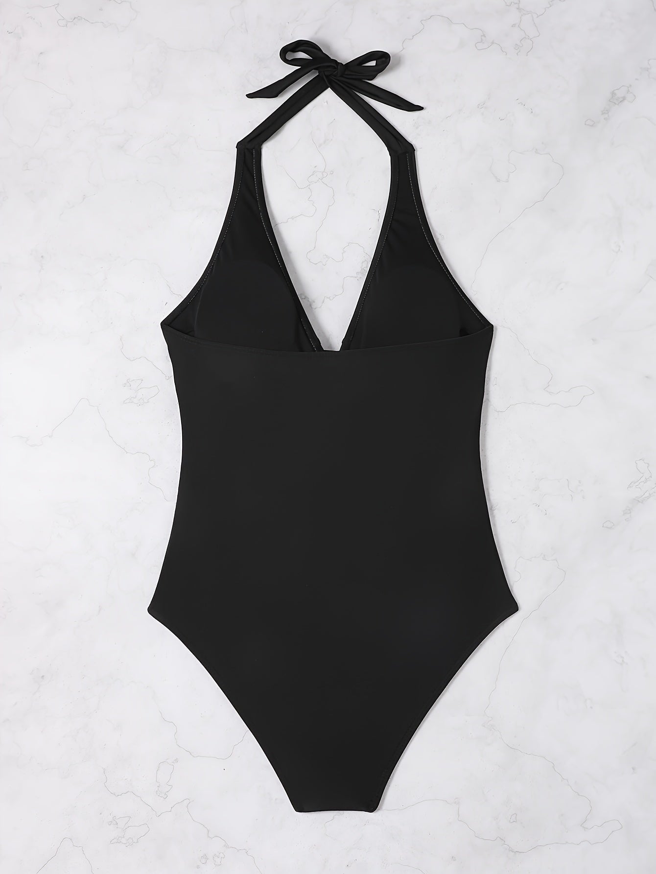 Swimsuit Women V Neck Halter Backless One Piece Ruched Waist - Hudson Harper - Women Swimsuit