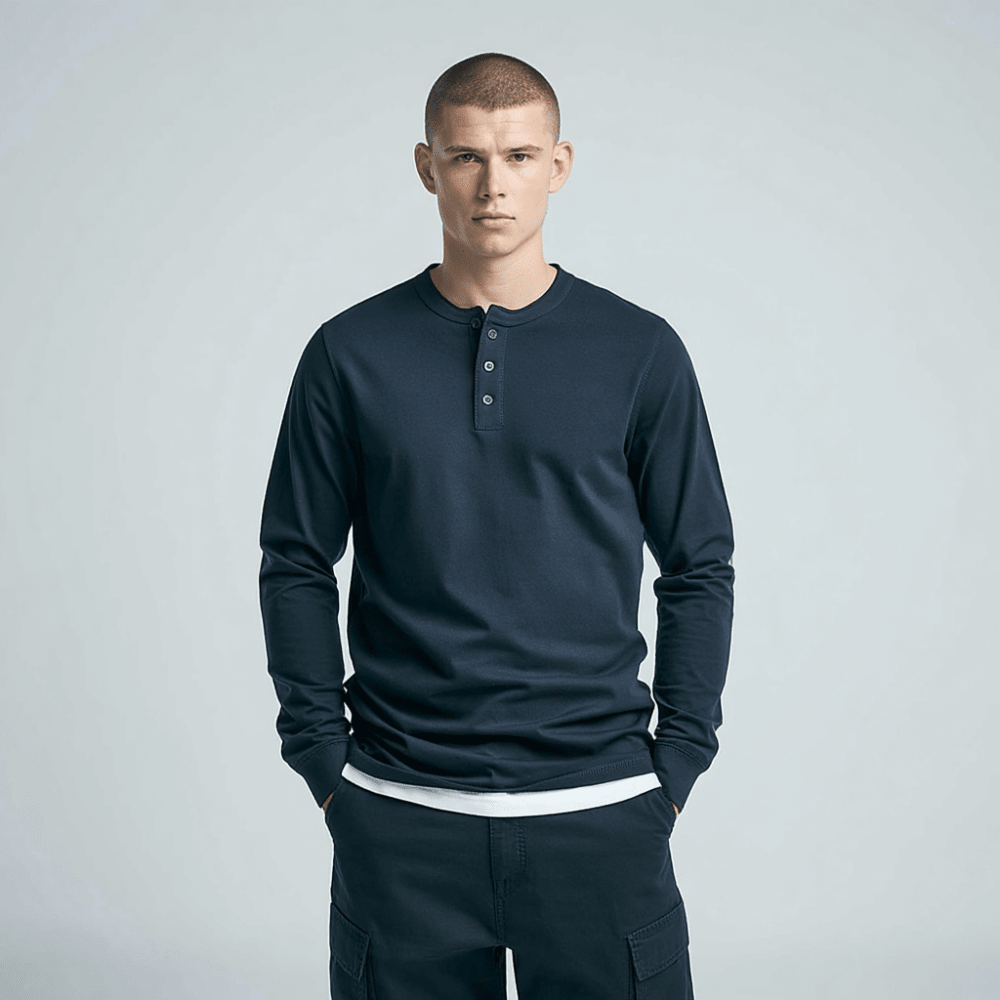 T-Shirt Men Long Sleeve Collarless - Hudson Harper - Tops