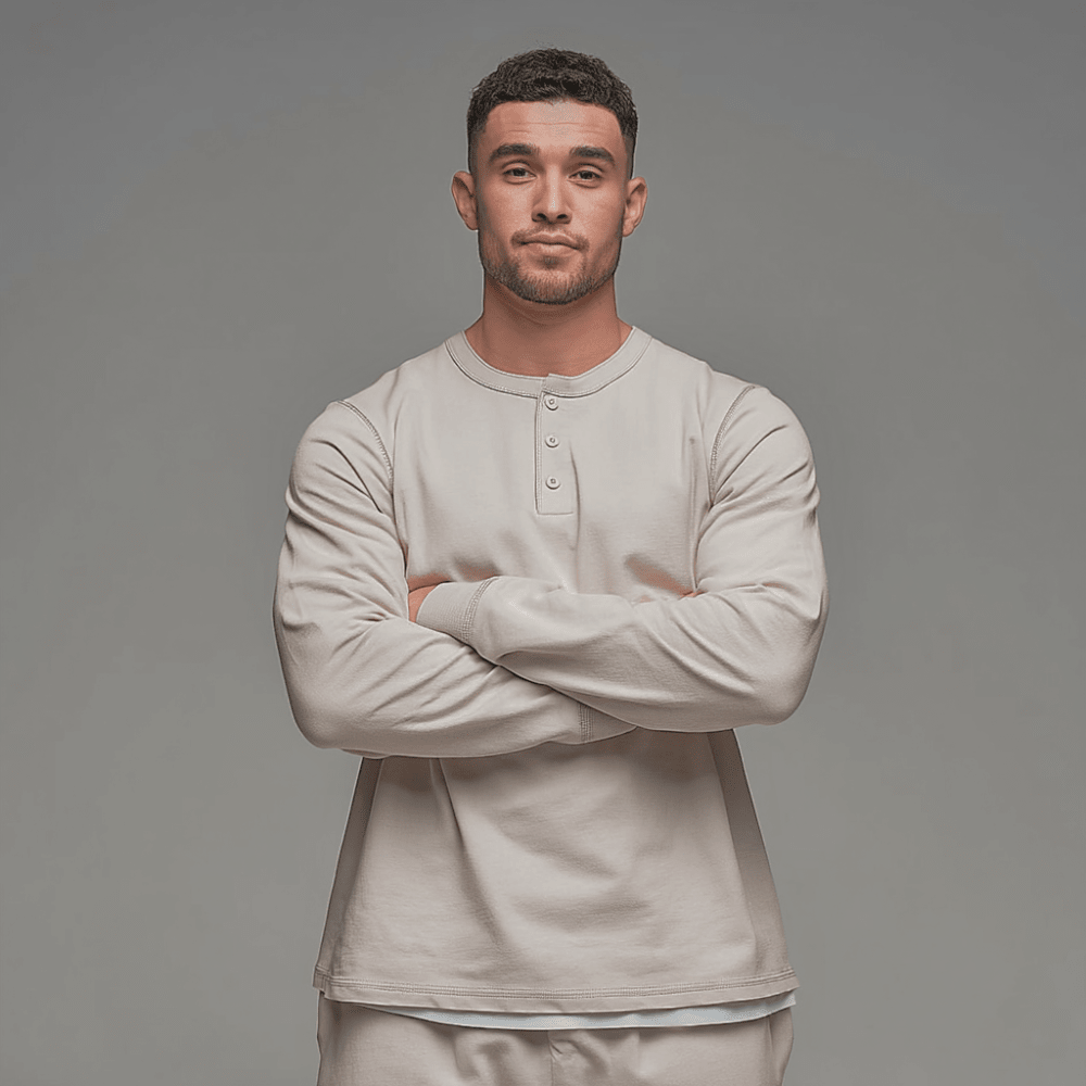 T-Shirt Men Long Sleeve Collarless - Hudson Harper - Tops