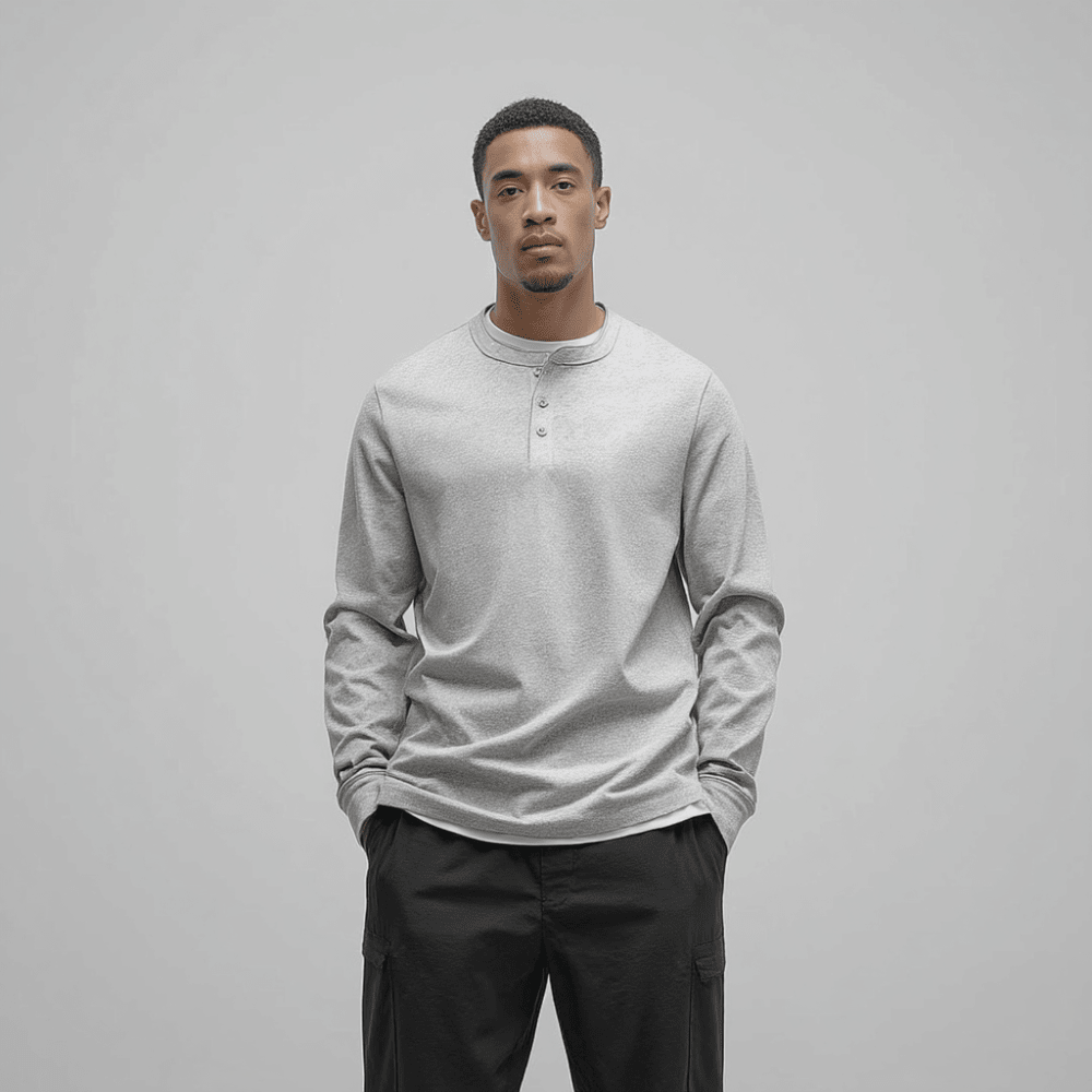 T-Shirt Men Long Sleeve Collarless - Hudson Harper - Tops