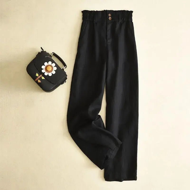 Trousers Women Linen High Waist Wide Fit Elasticated Waistband - Hudson Harper - Women Pants