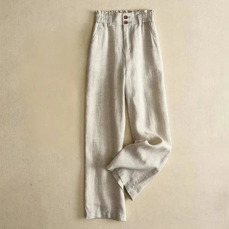 Trousers Women Linen High Waist Wide Fit Elasticated Waistband - Hudson Harper - Women Pants