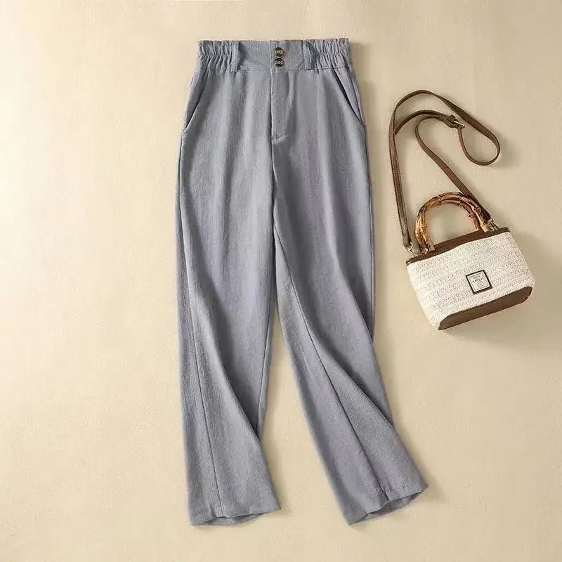 Trousers Women Linen High Waist Wide Fit Elasticated Waistband - Hudson Harper - Women Pants