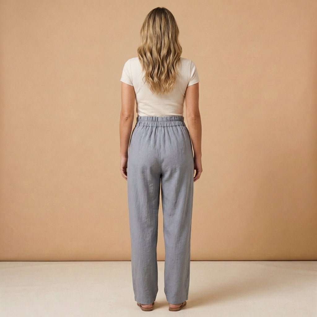 Trousers Women Linen High Waist Wide Fit Elasticated Waistband - Hudson Harper - Women Pants