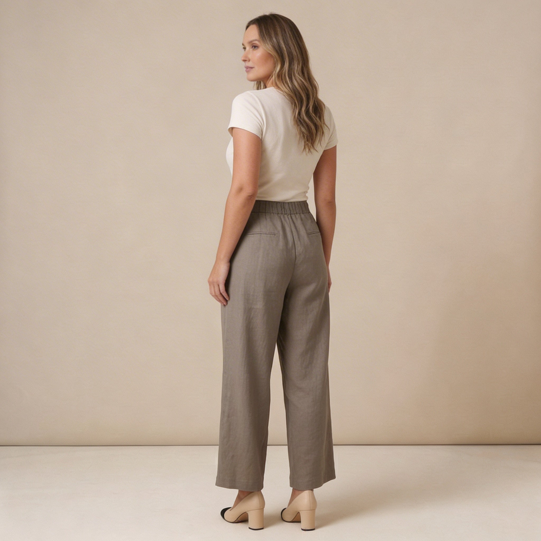 Trousers Women Linen High Waist Wide Leg Button Zip Closure - Hudson Harper - Women Pants