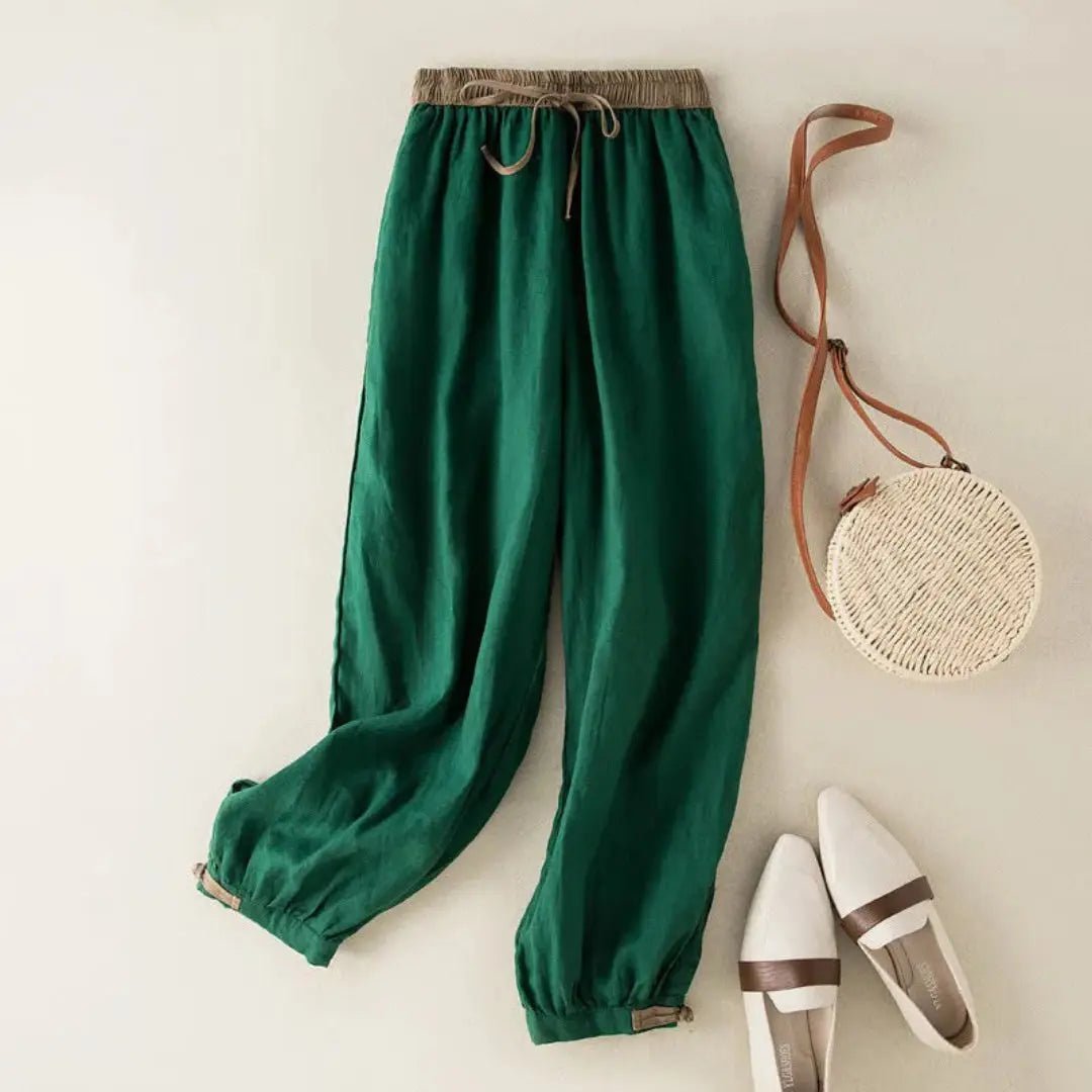 Trousers Women Linen Relaxed Fit Drawstring Adjustable Cuffs - Hudson Harper - Women Pants