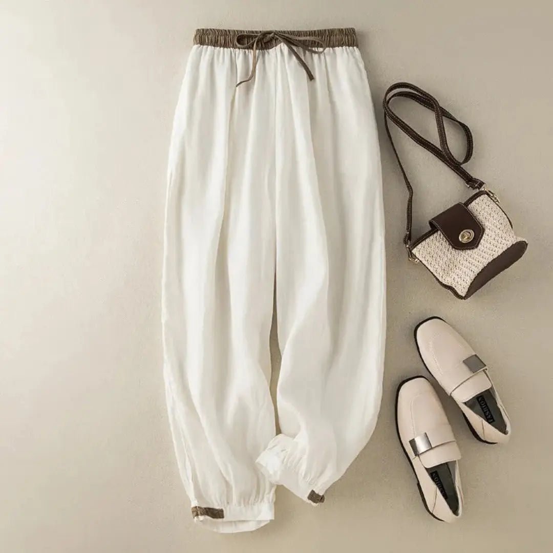 Trousers Women Linen Relaxed Fit Drawstring Adjustable Cuffs - Hudson Harper - Women Pants