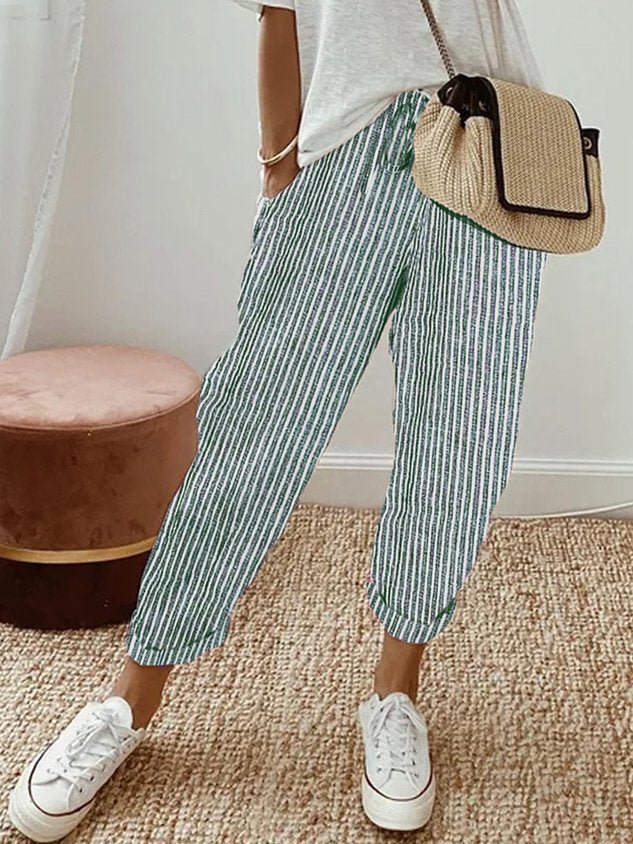 Trousers Women Linen Relaxed Fit Drawstring Waist Full Length - Hudson Harper - Women Pants