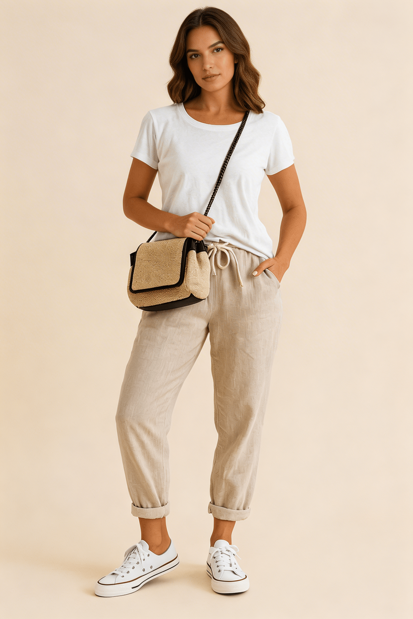 Trousers Women Linen Relaxed Fit Drawstring Waist Full Length - Hudson Harper - Women Pants