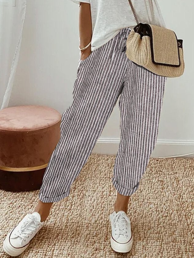 Trousers Women Linen Relaxed Fit Drawstring Waist Full Length - Hudson Harper - Women Pants