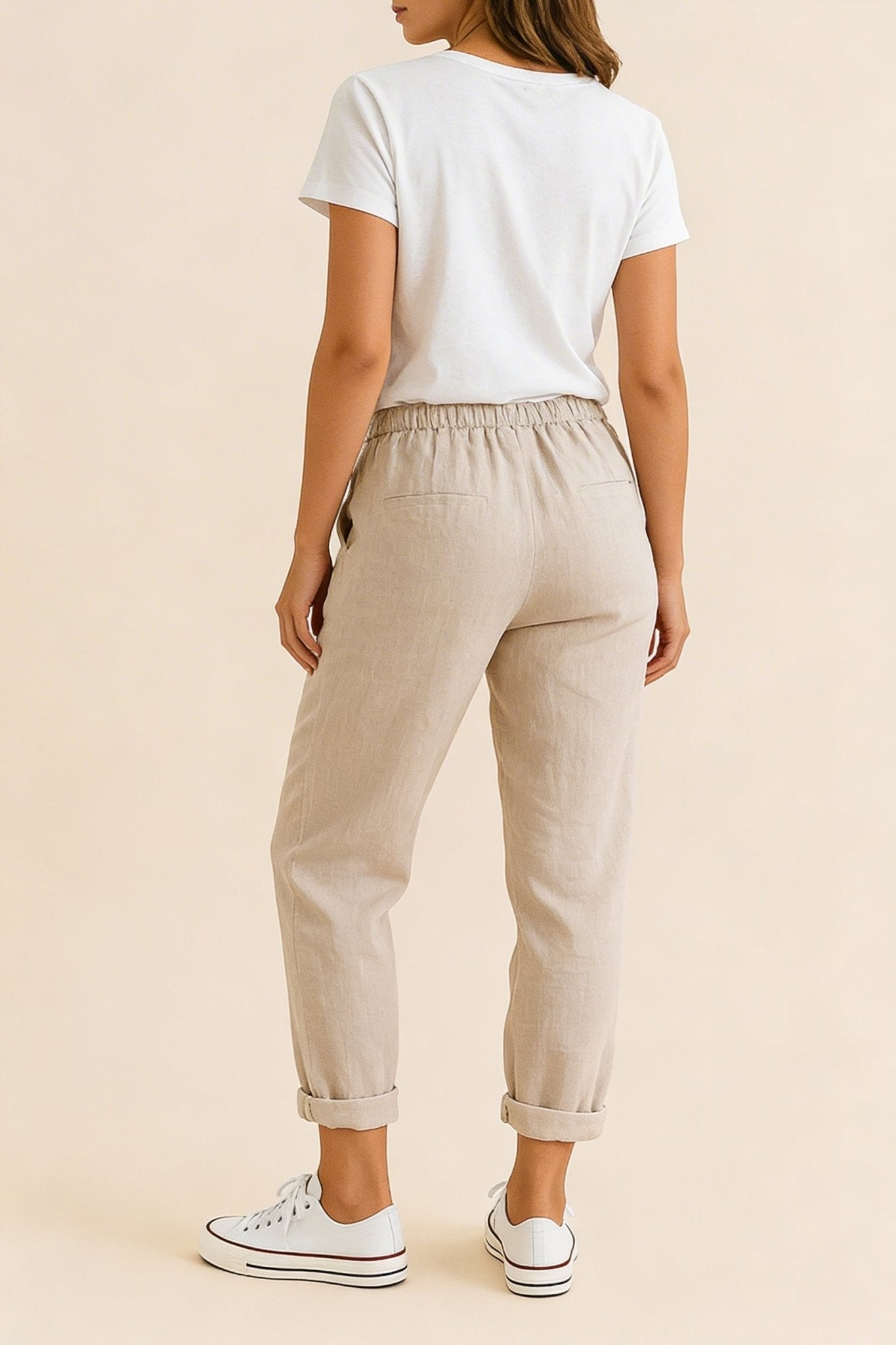 Trousers Women Linen Relaxed Fit Drawstring Waist Full Length - Hudson Harper - Women Pants