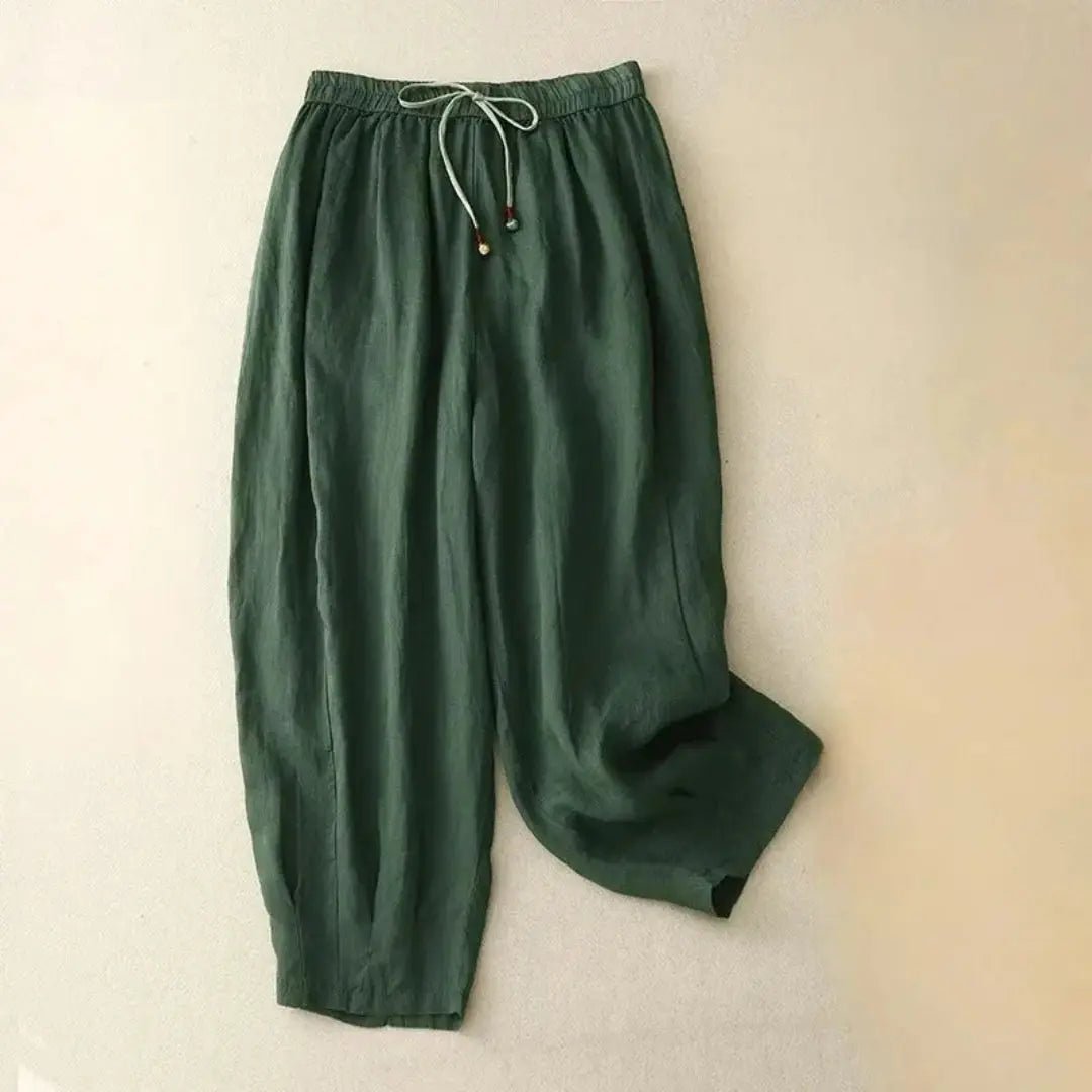 Trousers Women Linen Relaxed Fit Tapered Leg Drawstring Waist - Hudson Harper - Women Pants
