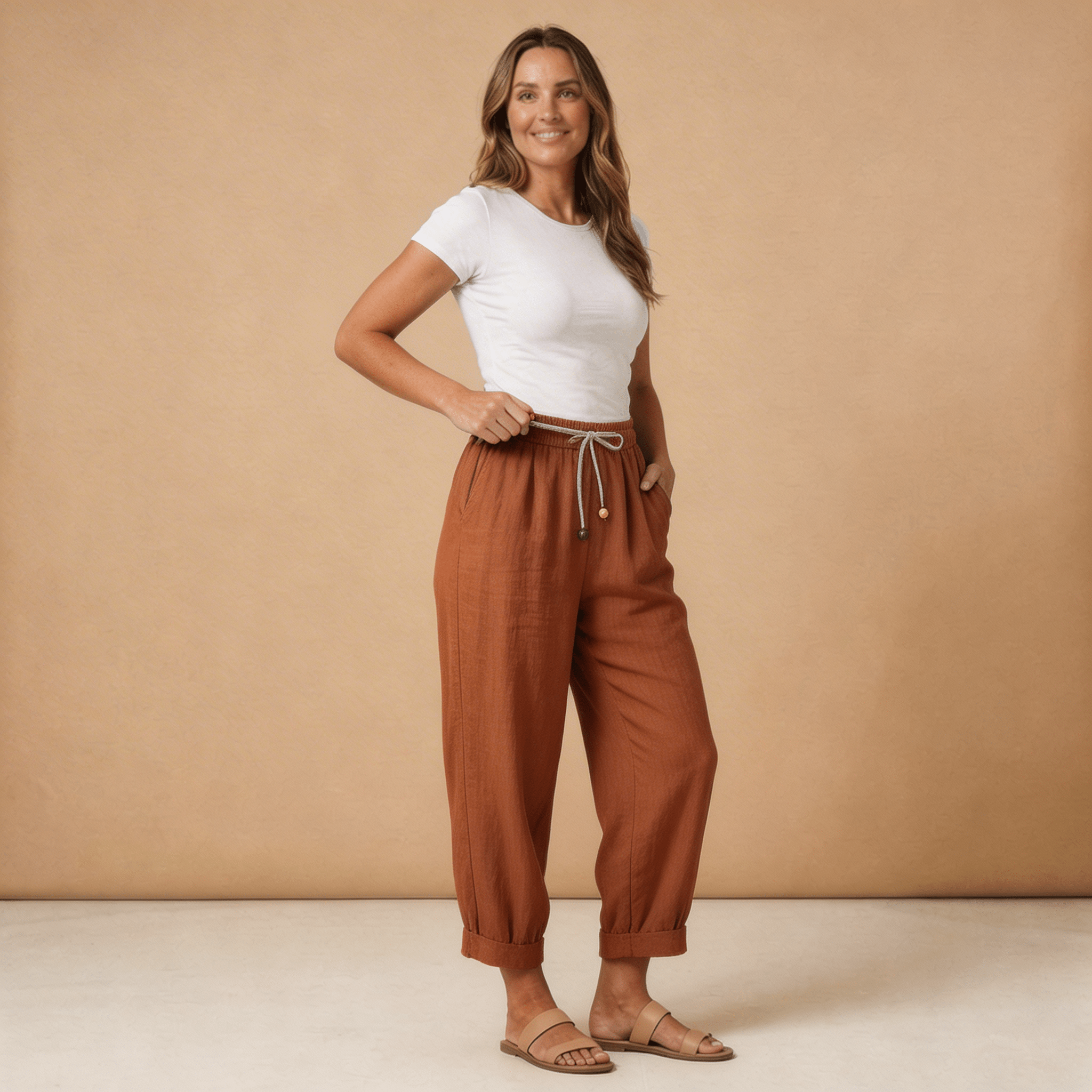Trousers Women Linen Relaxed Fit Tapered Leg Drawstring Waist - Hudson Harper - Women Pants