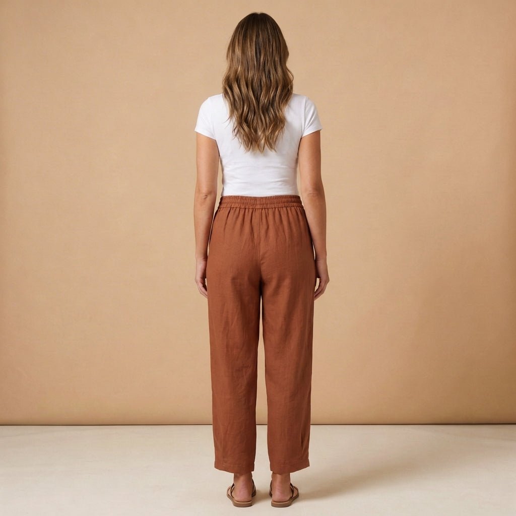 Trousers Women Linen Relaxed Fit Tapered Leg Drawstring Waist - Hudson Harper - Women Pants