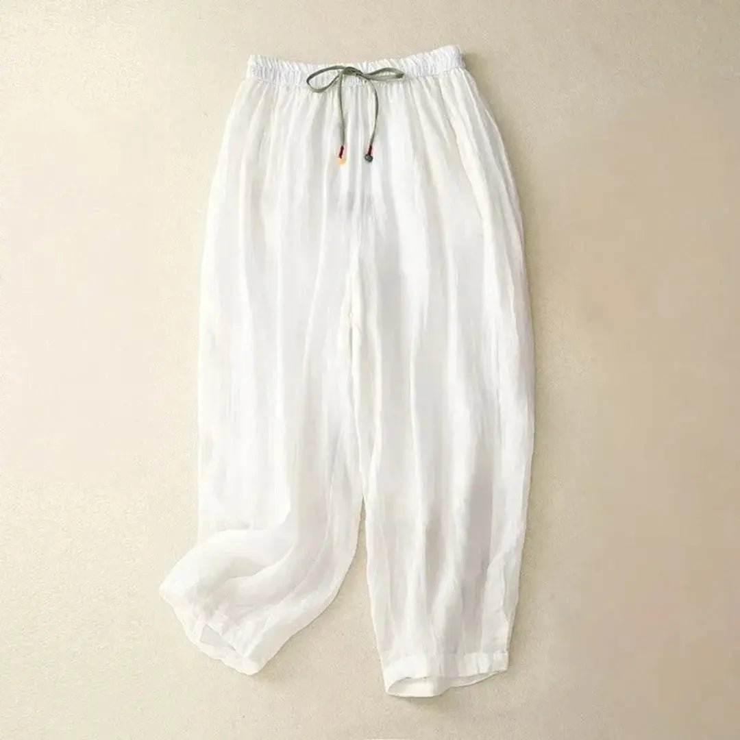 Trousers Women Linen Relaxed Fit Tapered Leg Drawstring Waist - Hudson Harper - Women Pants