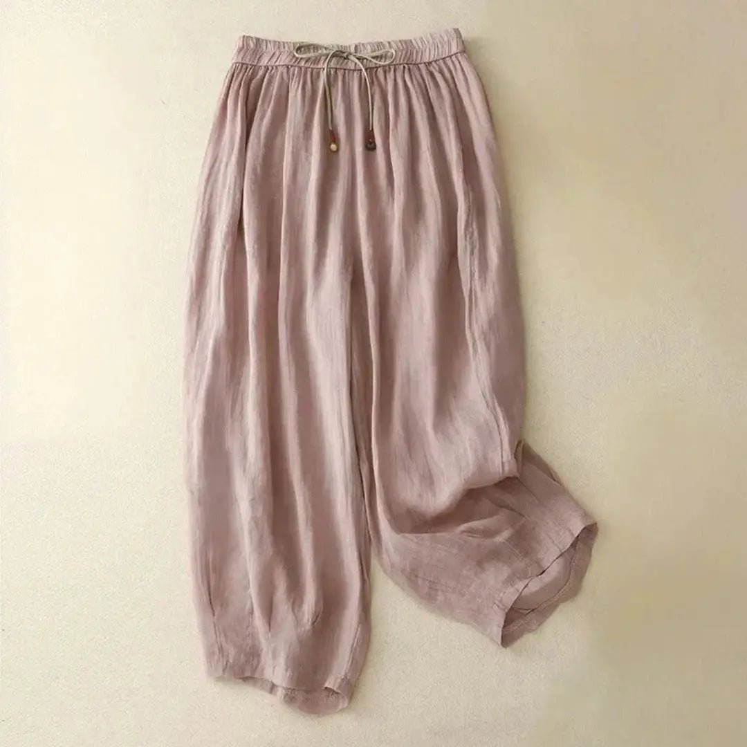 Trousers Women Linen Relaxed Fit Tapered Leg Drawstring Waist - Hudson Harper - Women Pants
