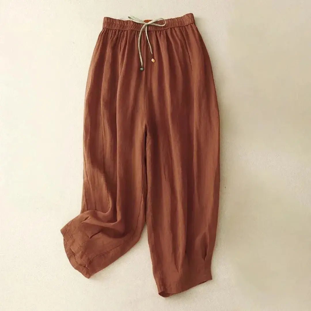 Trousers Women Linen Relaxed Fit Tapered Leg Drawstring Waist - Hudson Harper - Women Pants