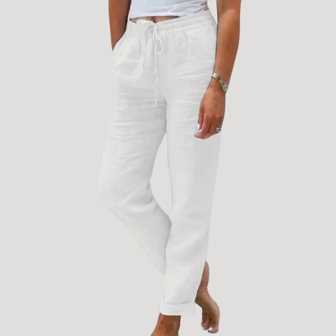Trousers Women Linen Tapered Fit Elastic Drawstring Waistband - Hudson Harper - Women Pants