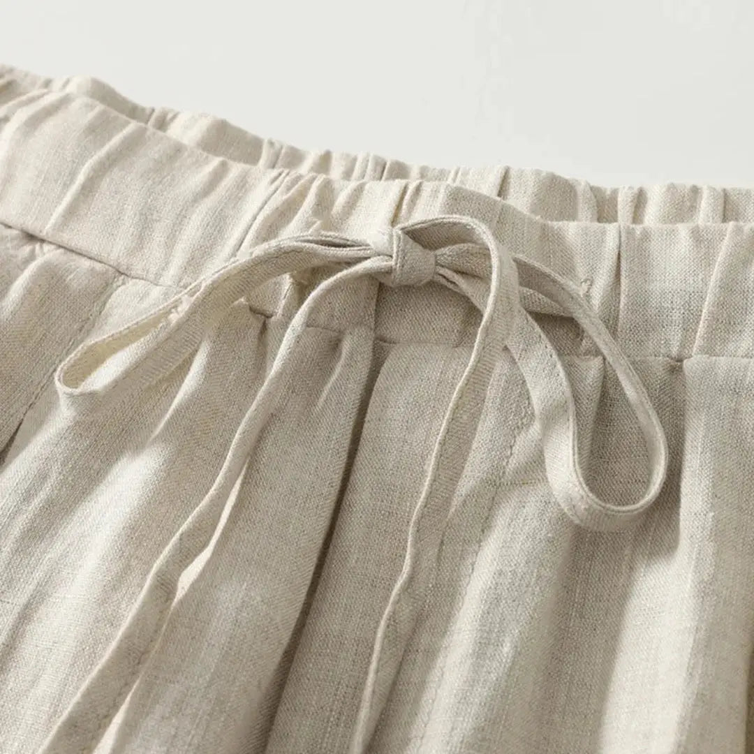Trousers Women Linen Wide Leg Ankle Length Drawstring Waist - Hudson Harper - Women Pants