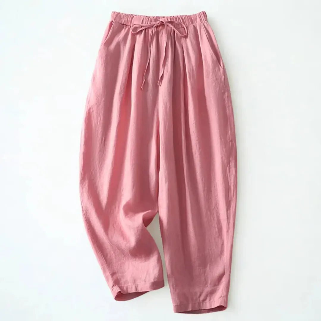 Trousers Women Linen Wide Leg Ankle Length Drawstring Waist - Hudson Harper - Women Pants