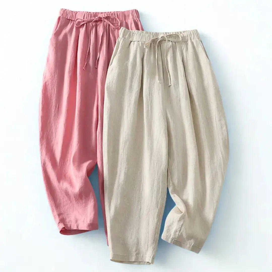 Trousers Women Linen Wide Leg Ankle Length Drawstring Waist - Hudson Harper - Women Pants