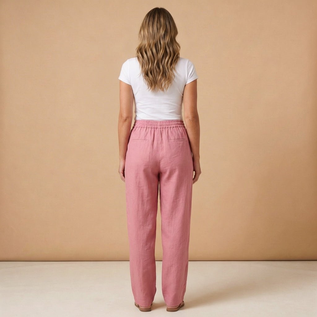 Trousers Women Linen Wide Leg Ankle Length Drawstring Waist - Hudson Harper - Women Pants