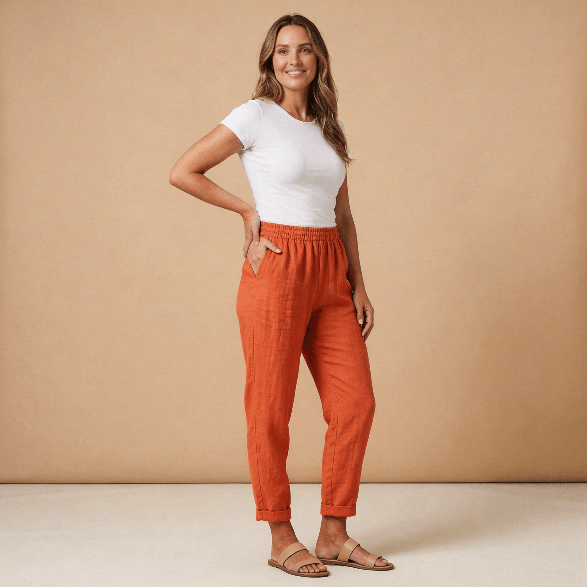 Trousers Women Relaxed Fit Cropped Length Elastic Waist - Hudson Harper - Women Pants