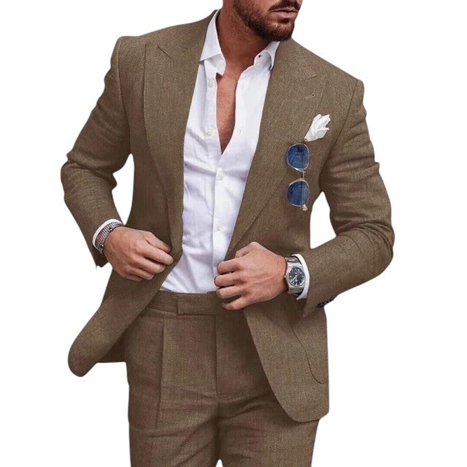 Wedding Suit Men Linen 2 - Piece Single - Breasted Summer Set - Hudson Harper - Suit Sets