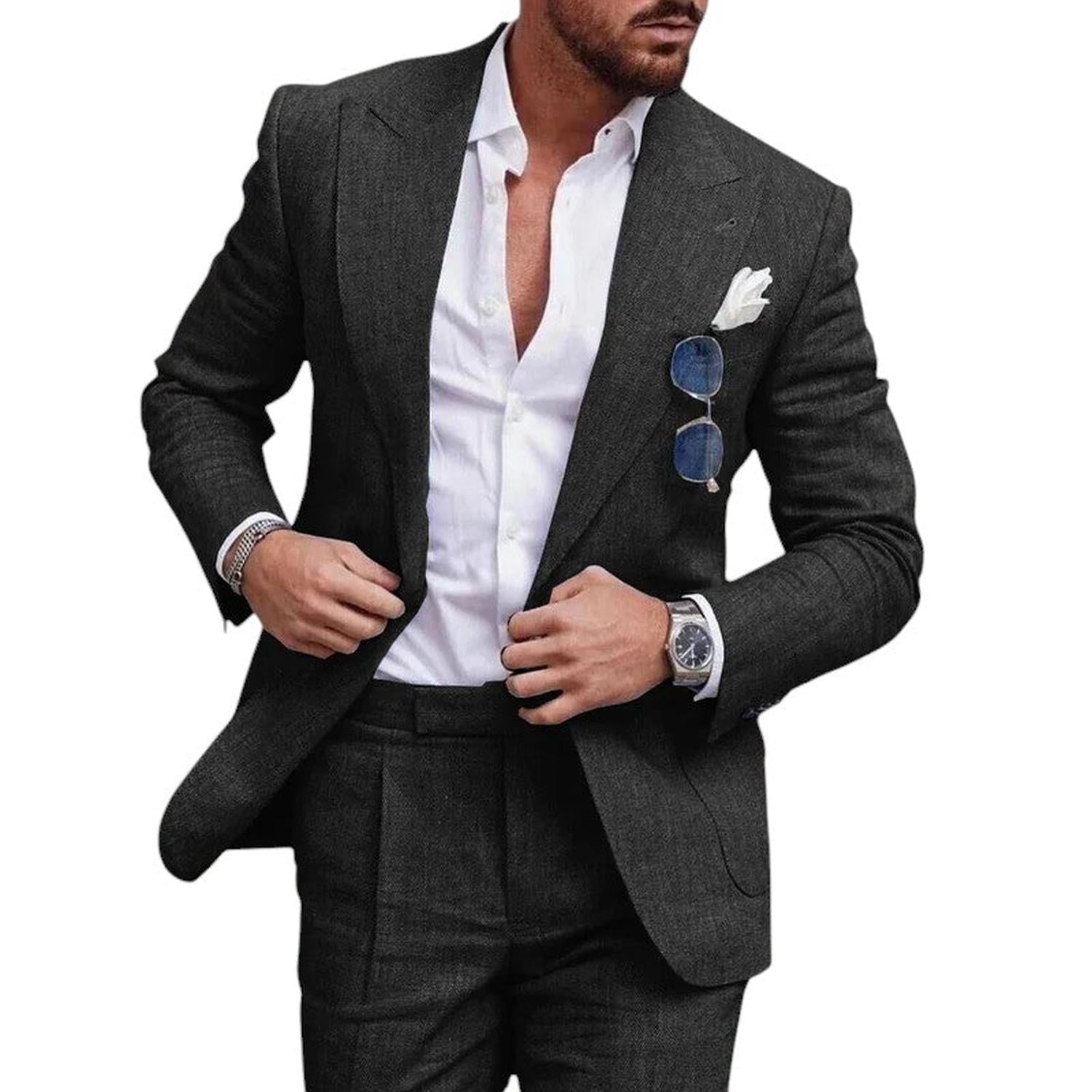 Wedding Suit Men Linen 2 - Piece Single - Breasted Summer Set - Hudson Harper - Suit Sets