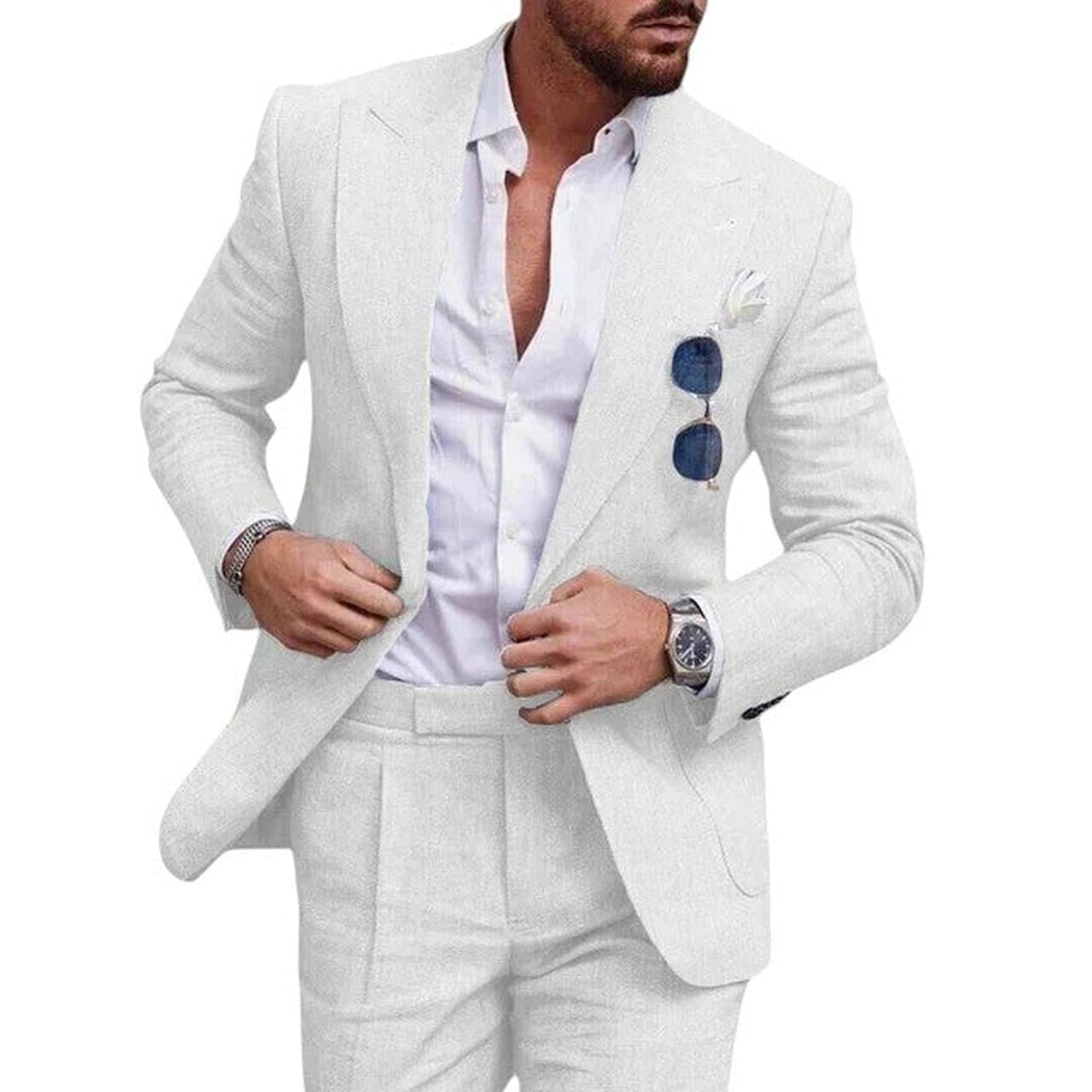Wedding Suit Men Linen 2 - Piece Single - Breasted Summer Set - Hudson Harper - Suit Sets