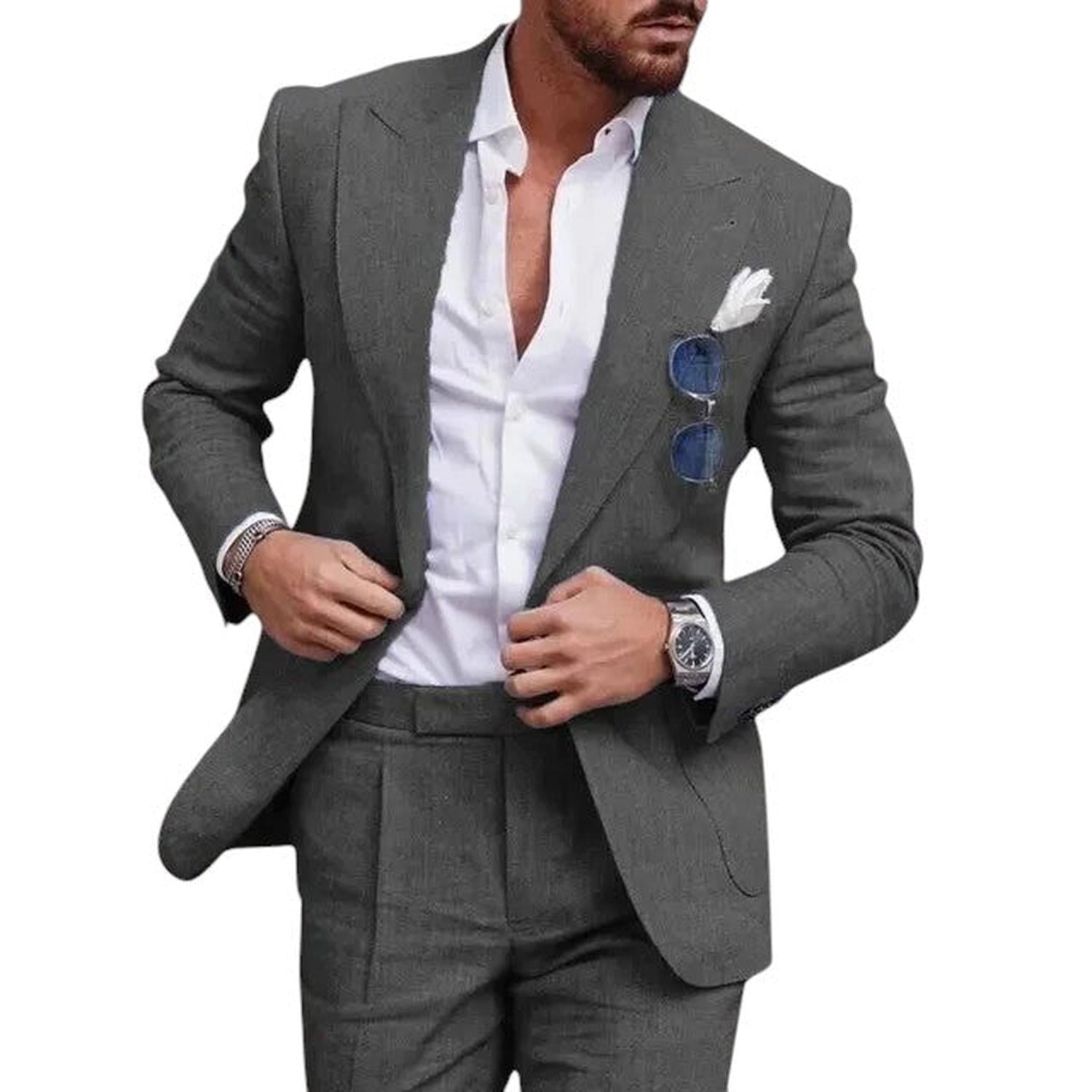 Wedding Suit Men Linen 2 - Piece Single - Breasted Summer Set - Hudson Harper - Suit Sets