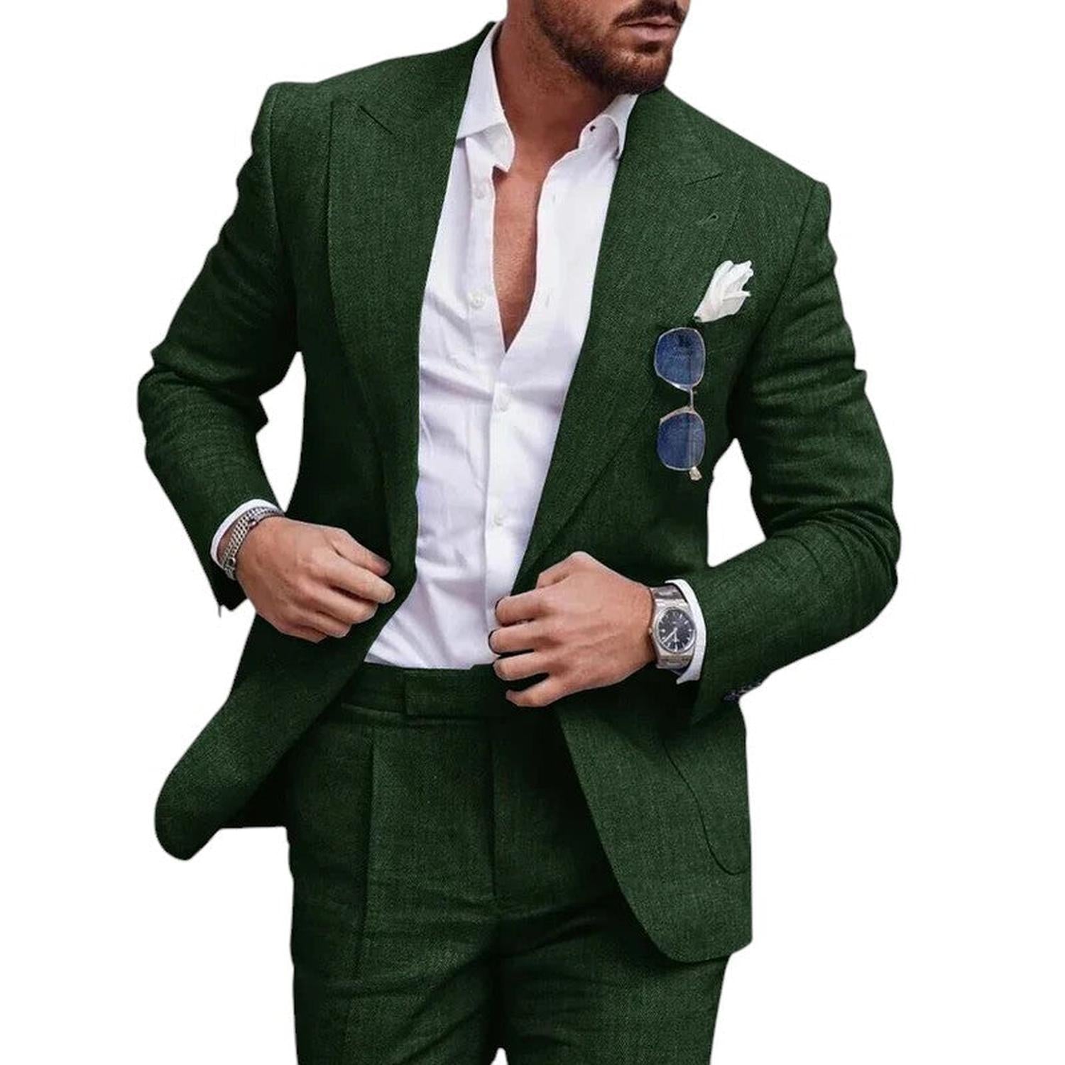 Wedding Suit Men Linen 2 - Piece Single - Breasted Summer Set - Hudson Harper - Suit Sets