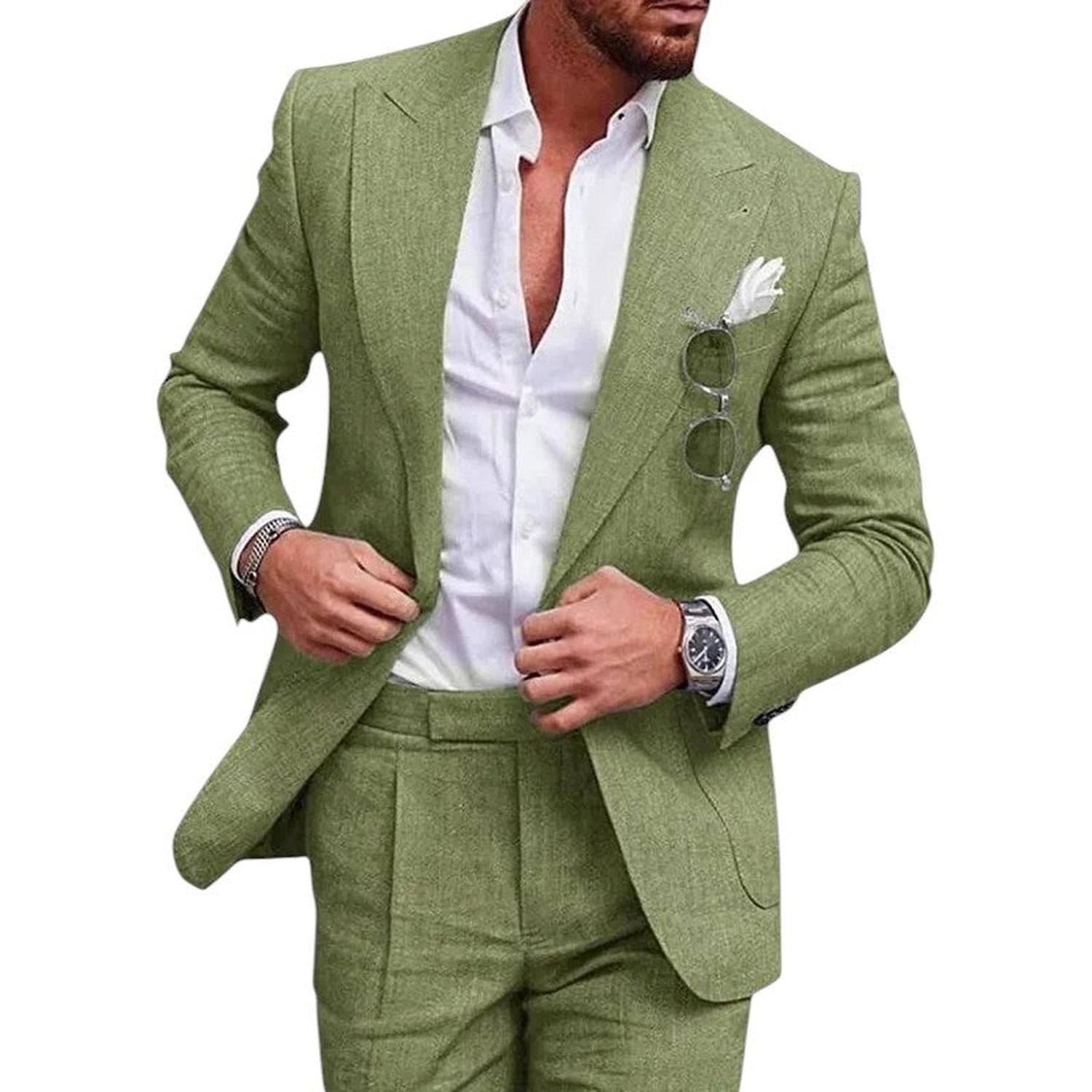 Wedding Suit Men Linen 2 - Piece Single - Breasted Summer Set - Hudson Harper - Suit Sets