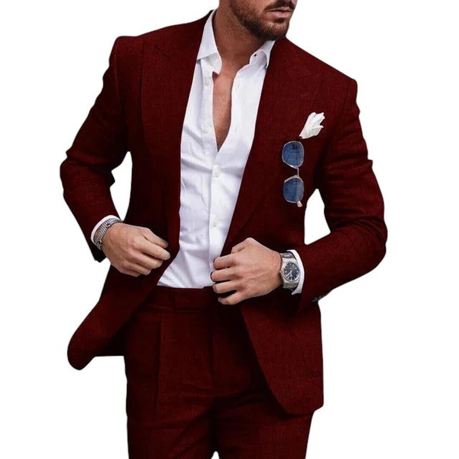 Wedding Suit Men Linen 2 - Piece Single - Breasted Summer Set - Hudson Harper - Suit Sets