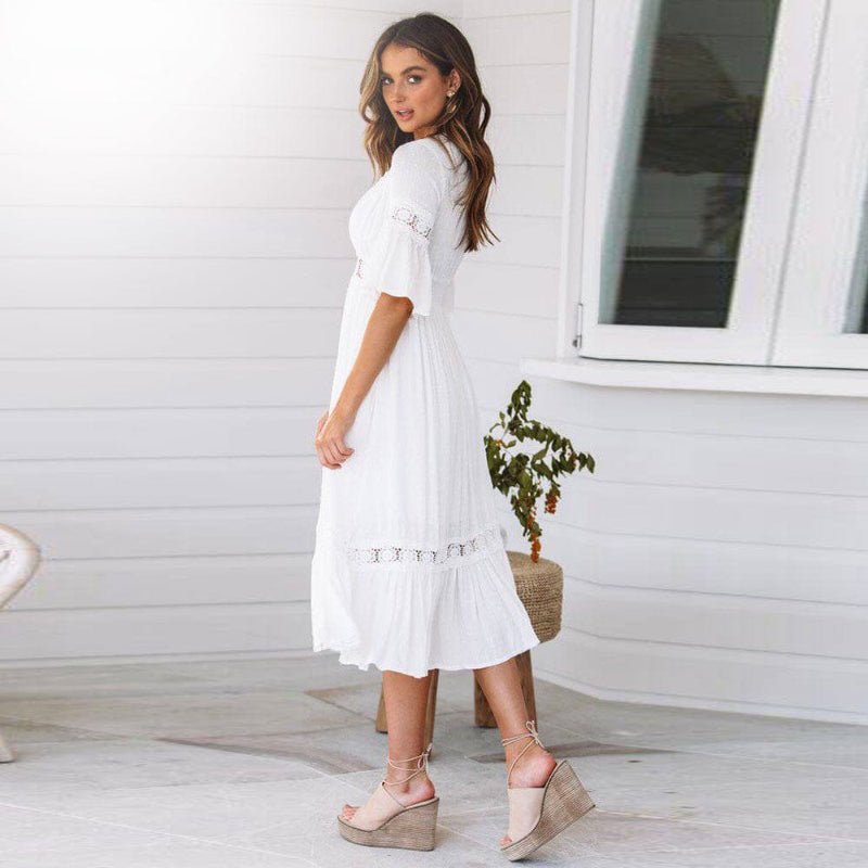 Women Dress Regular Fit V - Neck Mid - Length Clean Design - Hudson Harper - Women Midi Dress