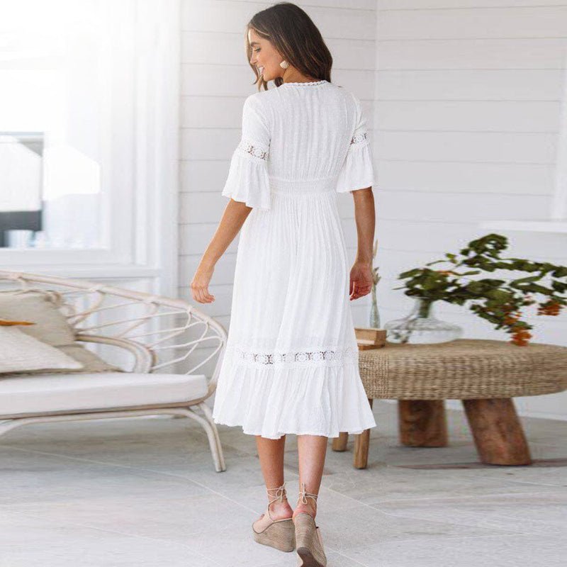 Women Dress Regular Fit V - Neck Mid - Length Clean Design - Hudson Harper - Women Midi Dress