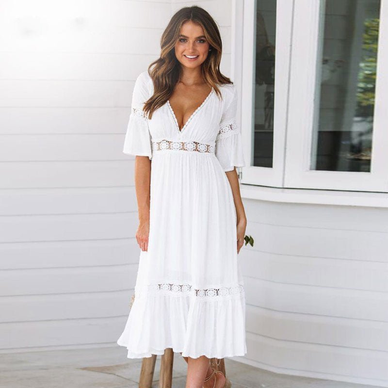 Women Dress Regular Fit V - Neck Mid - Length Clean Design - Hudson Harper - Women Midi Dress