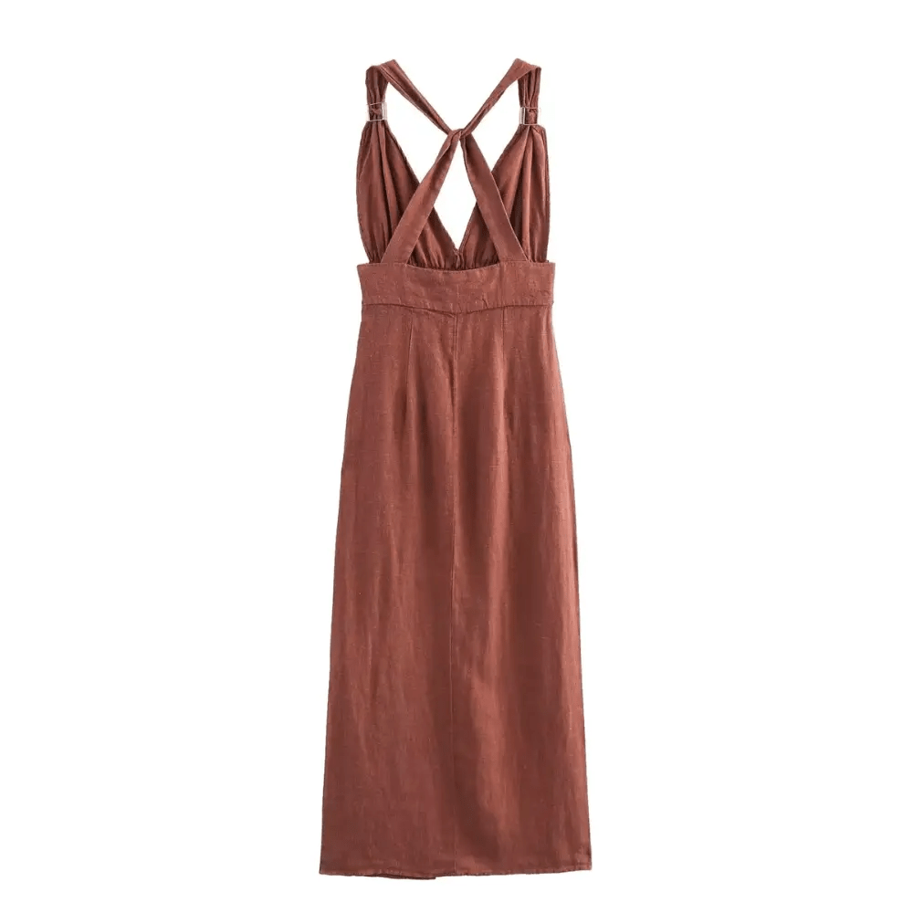 Women Maxi Dress Sleeveless Deep V - Neckline Open Back Design - Hudson Harper - Women Maxi Dress
