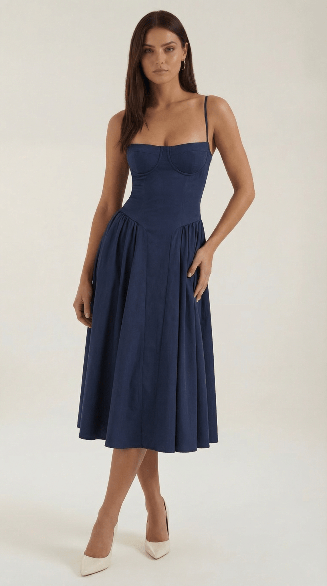 Women Midi Dress Corset Fit Sweetheart Neckline Design - Hudson Harper - Women Midi Dress