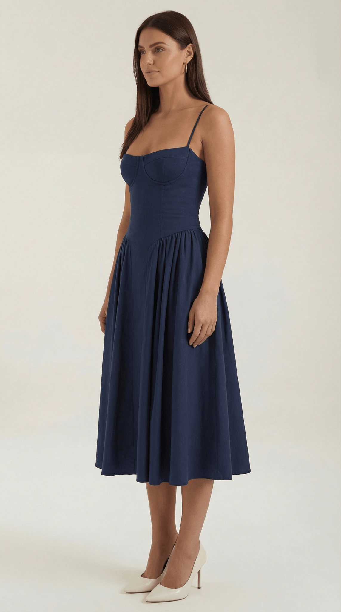 Women Midi Dress Corset Fit Sweetheart Neckline Design - Hudson Harper - Women Midi Dress