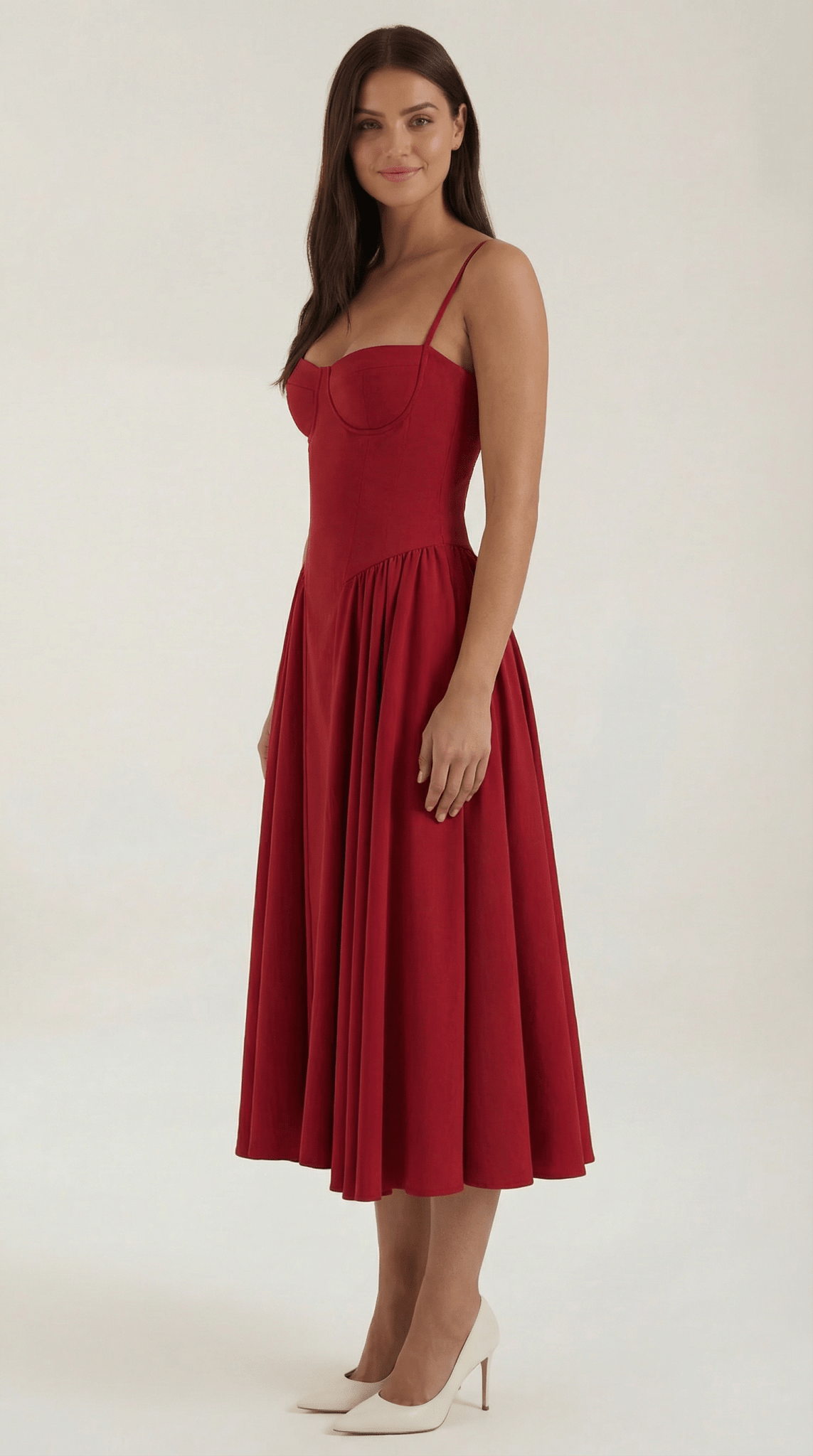 Women Midi Dress Corset Fit Sweetheart Neckline Design - Hudson Harper - Women Midi Dress