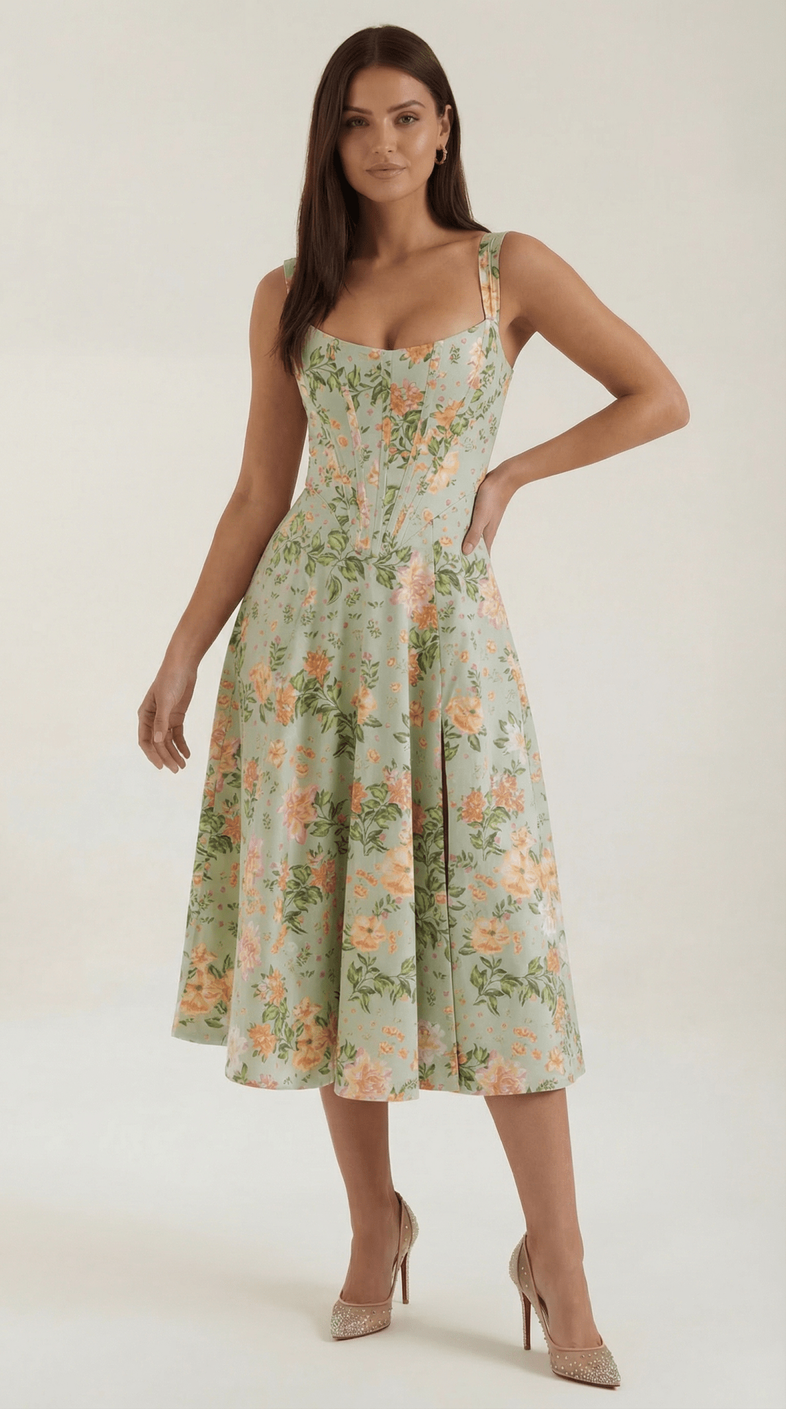 Women Midi Dress Sweetheart Neckline A - Line Silhouette - Hudson Harper - Women Midi Dress