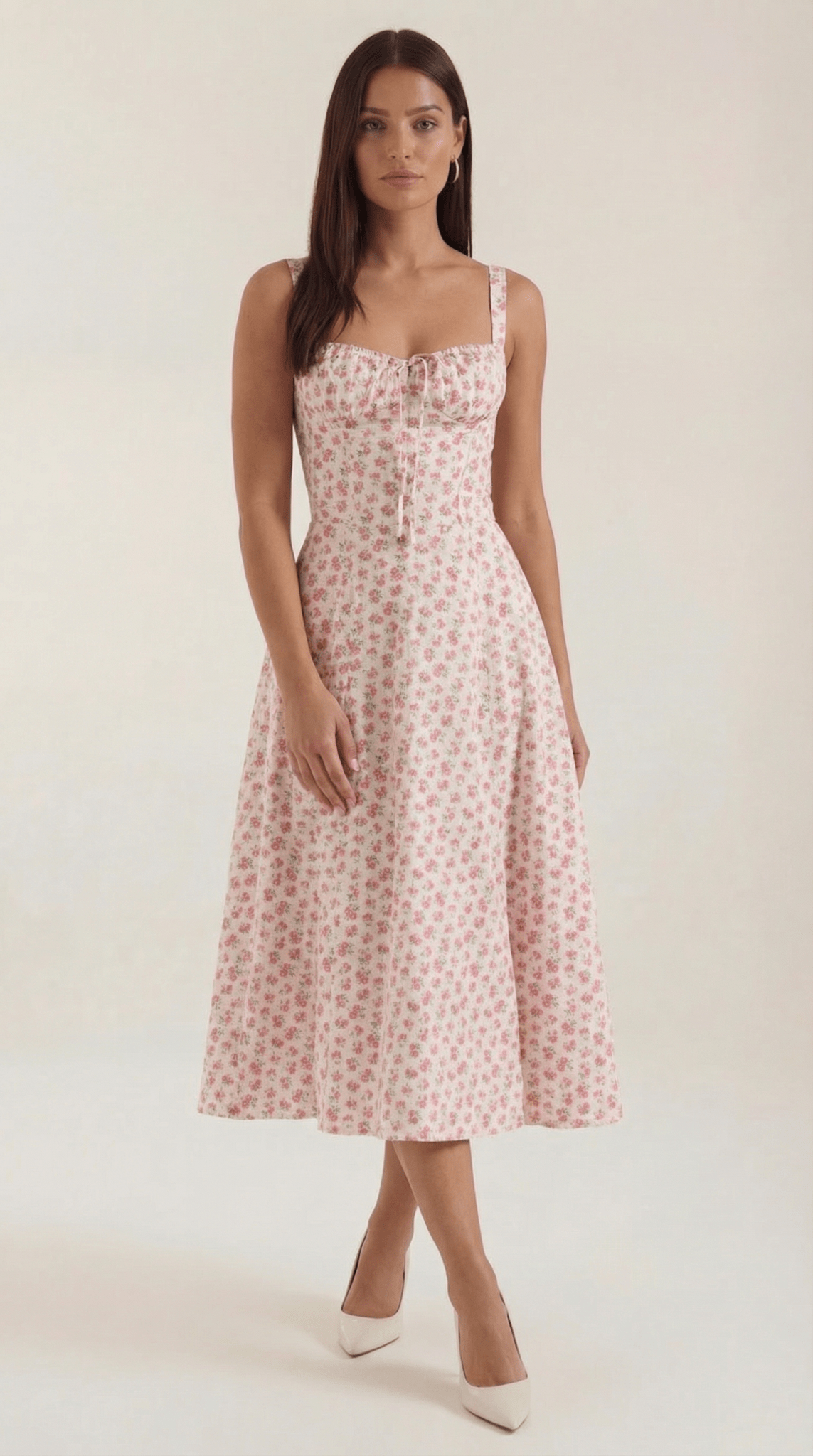 Women Midi Dress Sweetheart Neckline Lace - Up Front Detail - Hudson Harper - Women Midi Dress