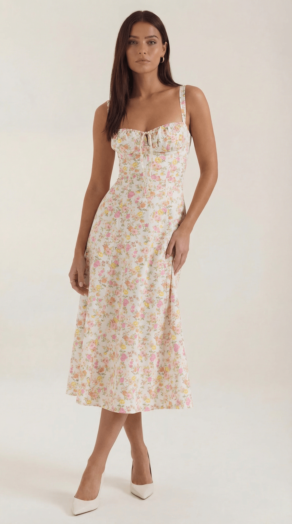 Women Midi Dress Sweetheart Neckline Lace - Up Front Detail - Hudson Harper - Women Midi Dress