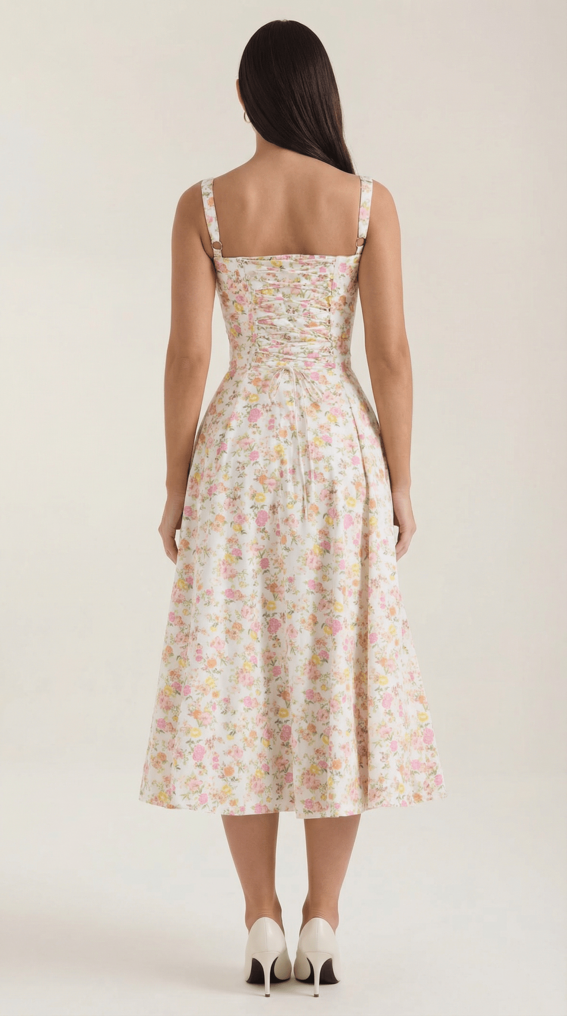 Women Midi Dress Sweetheart Neckline Lace - Up Front Detail - Hudson Harper - Women Midi Dress